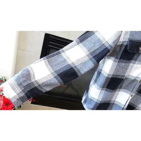 Old Navy Men's Black Buffalo Plaid 100% Cotton Flannel Shirt Medium - Picture 3 of 9